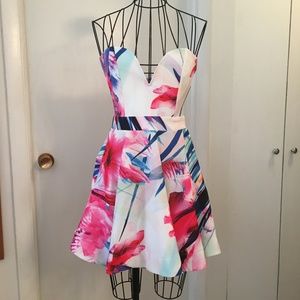 Tropical Floral Strapless Mini Dress